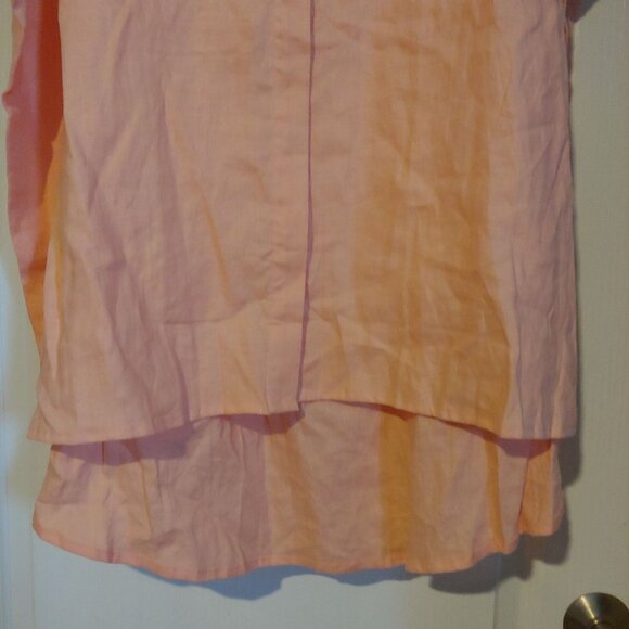 LJC Designs 100% Linen OS Oversize Lagenlook Peach Short Sleeve Button Top - Picture 4 of 6